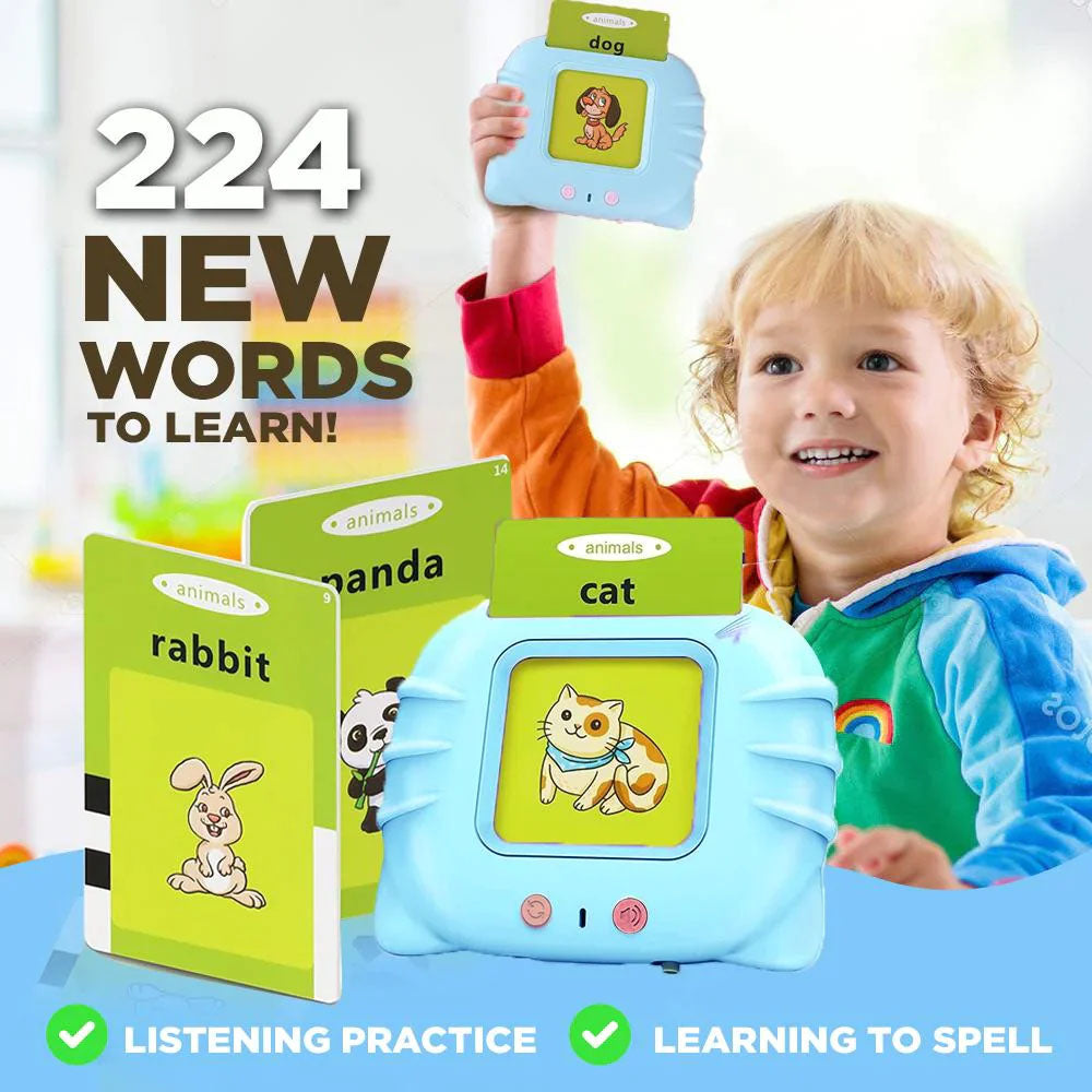 TheMarvinSpeaker-language-development-toy-audible-flashcards-child-benefits-safe-portable-224-words-blue-pink-colors