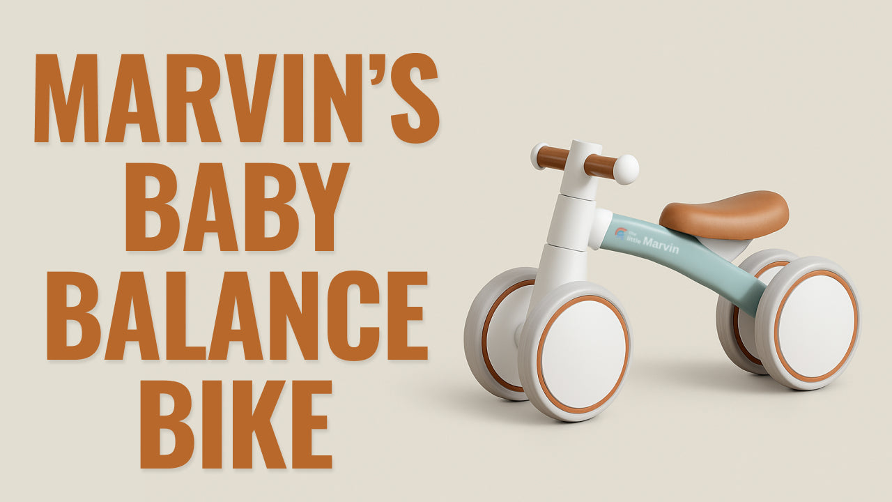Load video: Video review of Marvin&#39;s Baby Balance Bike – a Montessori-inspired first bike that helps kids 1–3 develop balance, coordination, and confidence while boosting motor skills through fun ride-on play.