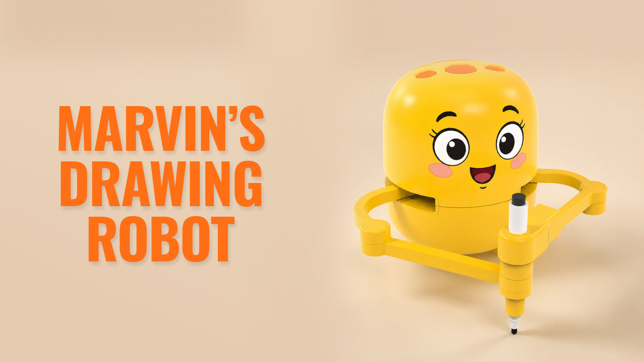 Load video: Video review of Marvin’s Drawing Robot — an interactive drawing toy that teaches kids to draw step by step, color their creations, and explore over 100 fun drawing challenges through creative, screen-free play.