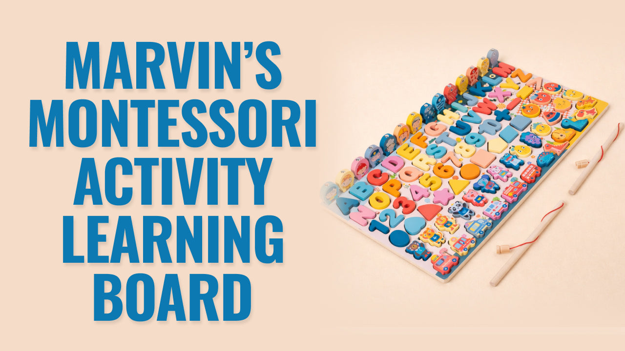 Load video: Video review of Marvin’s Montessori Activity Learning Board - a wooden multi-activity toy that helps children explore letters, numbers, colors, and coordination through fun hands-on play.