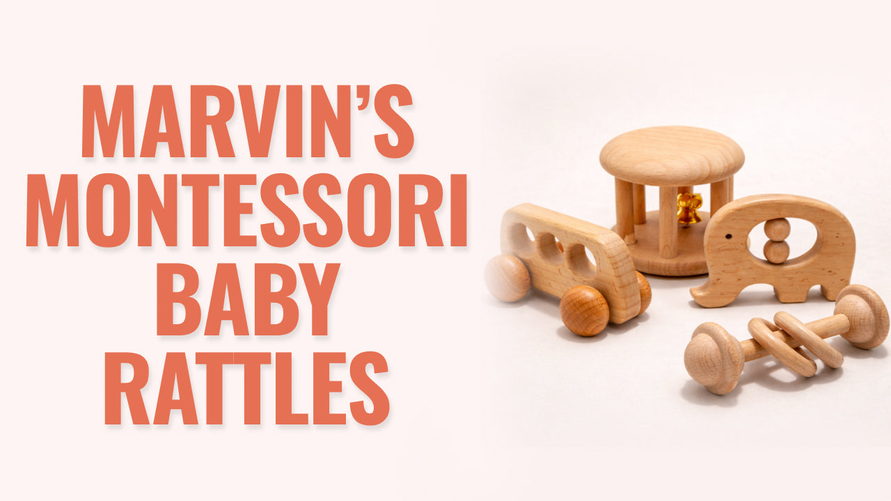 Load video: Video review of Marvin’s Montessori Baby Rattles – a natural wooden sensory toy set designed to gently stimulate hearing, touch, and early motor skills through calm, hands-on play from birth.