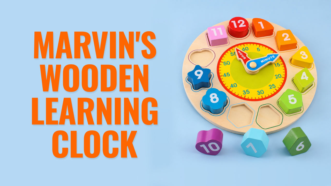 Load video: Video review of Marvin's Wooden Learning Clock – a Montessori-inspired wooden educational toy that helps children learn time, numbers, shapes, and colors through interactive hands-on play.