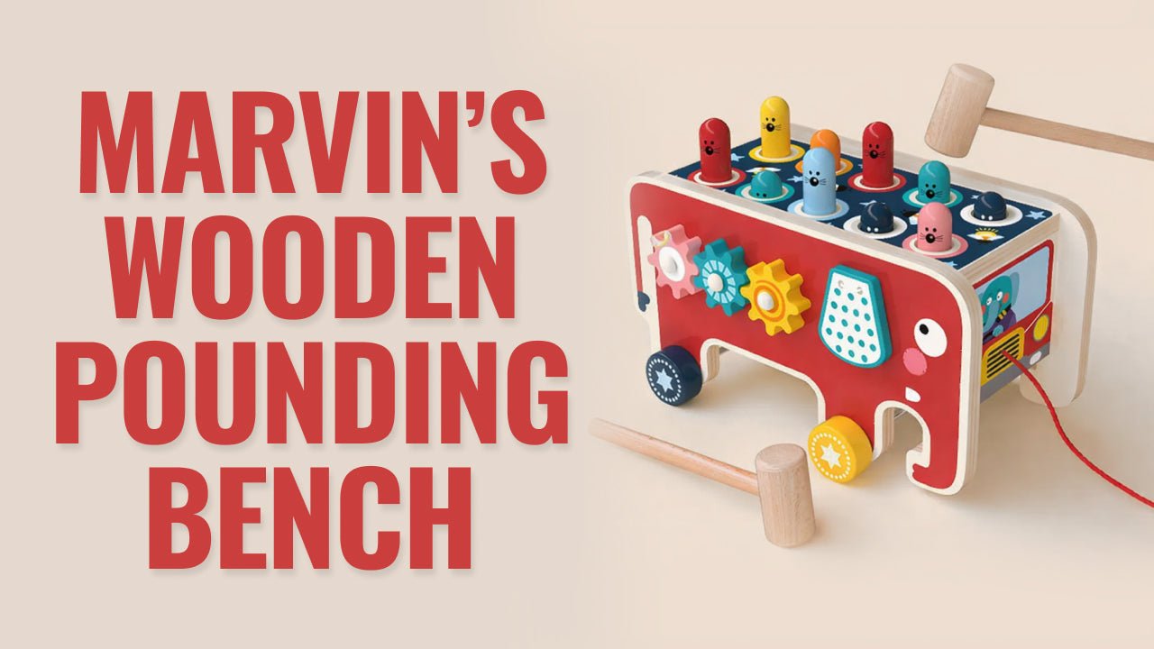 Load video: Video review of Marvin’s Wooden Pounding Bench - a Montessori-inspired wooden activity toy that helps toddlers develop motor skills, hand–eye coordination, and focus through hands-on hammer play.