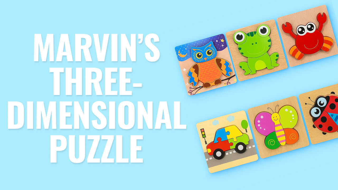 Load video: Video review of Marvin’s Three-Dimensional Puzzle - a Montessori-inspired wooden toy that helps kids 1+ develop coordination, creativity, and problem-solving skills while learning colors and shapes through fun, hands-on play.